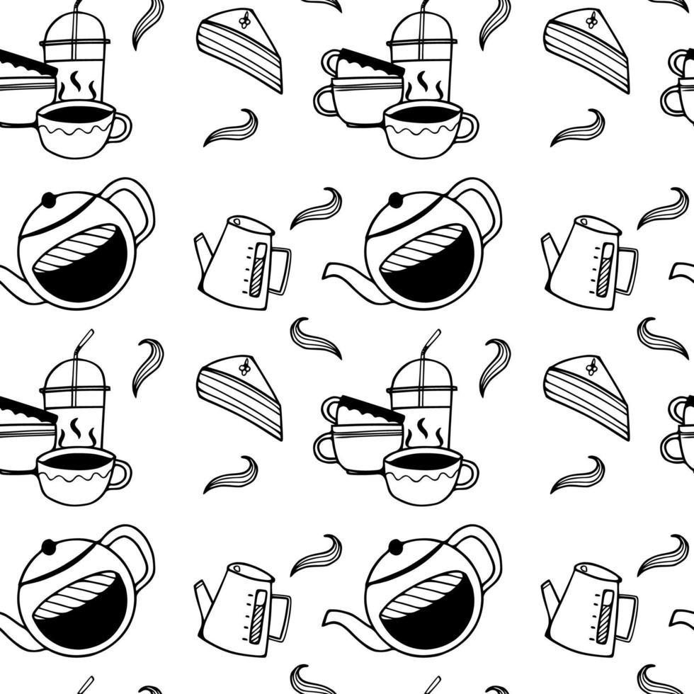 café de patrones sin fisuras doodle vector diseño