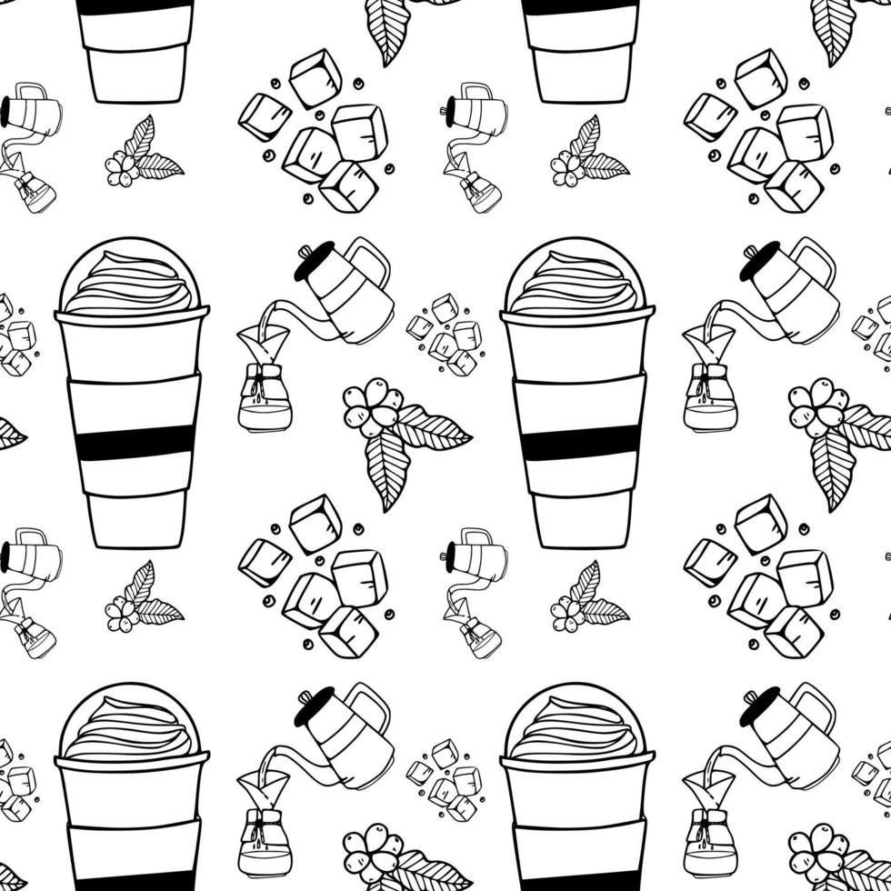 café de patrones sin fisuras doodle vector diseño