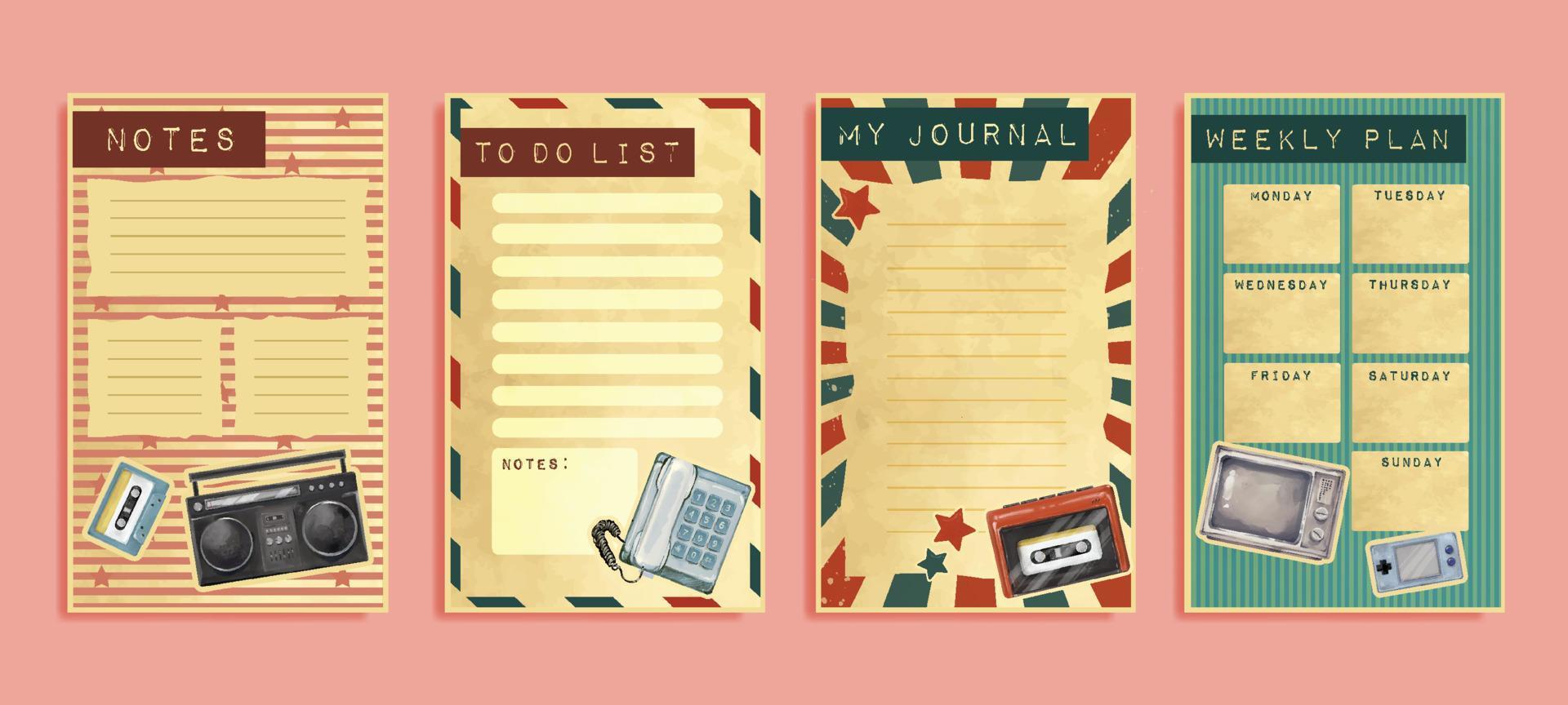 Vintage Style Journal Pages Collection vector