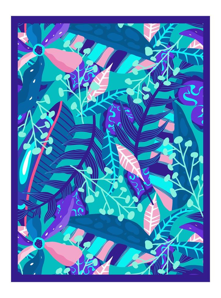 Canvas tropical neon jungle. Summer botanical wallpaper. Botanical jungle. Abstract art background vector. Tropical foliage art background vector. Poster floral neon. vector