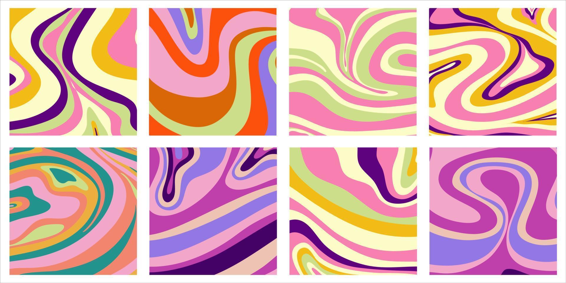 Trippy trendy background set Psychedelic design. y2k, 70s