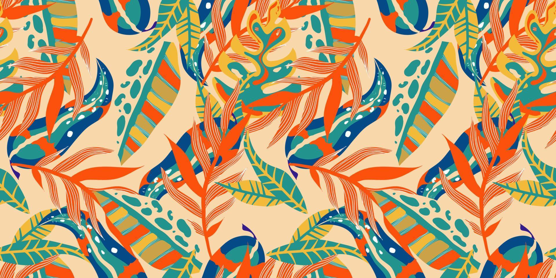 patrón estético boho jungle sin fisuras para el diseño de impresión. fondo floral tropical botánico boho. patrón de selva floral exótico moderno. textura geométrica. diseño de impresión. vector