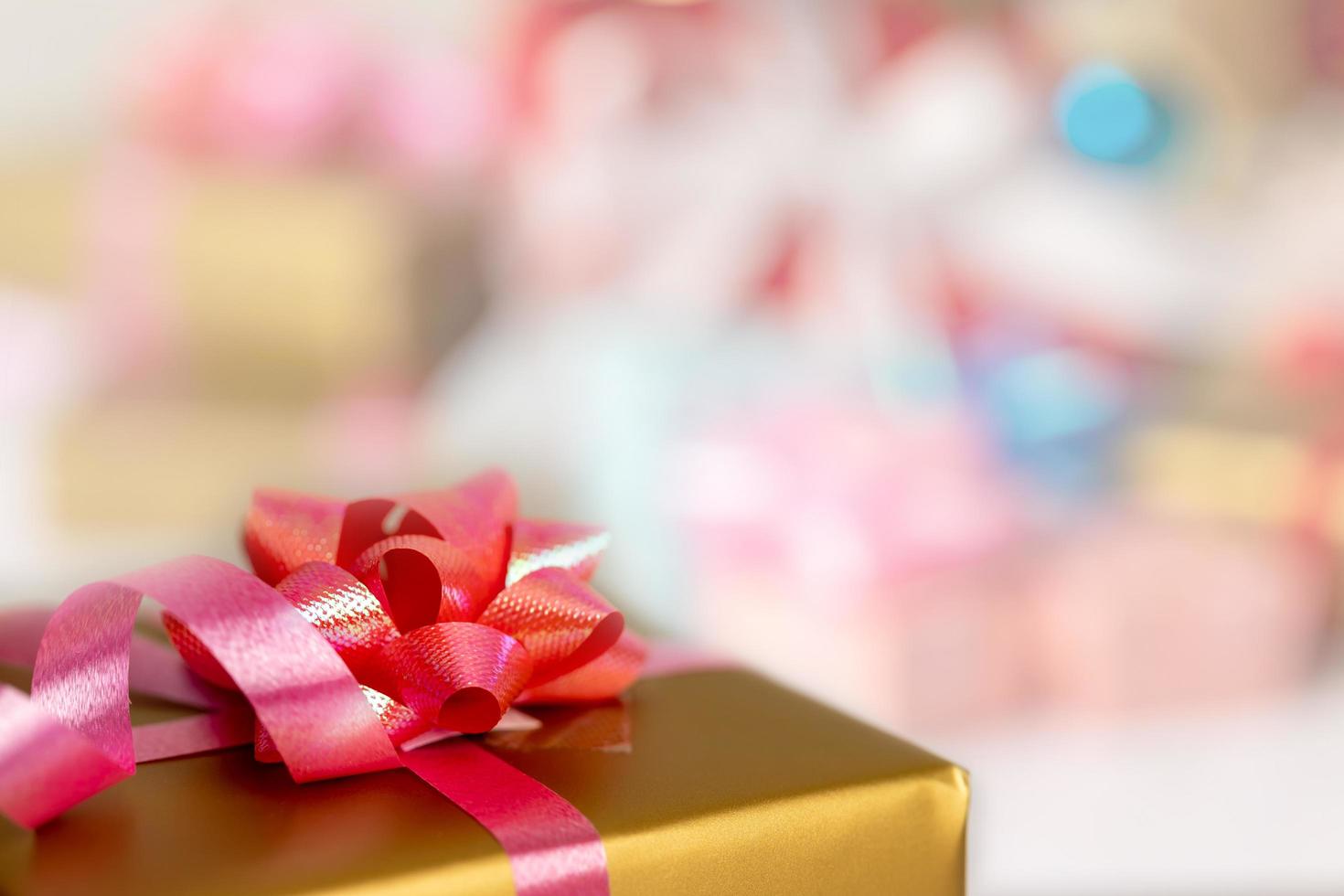Close up gift box and blurred background photo