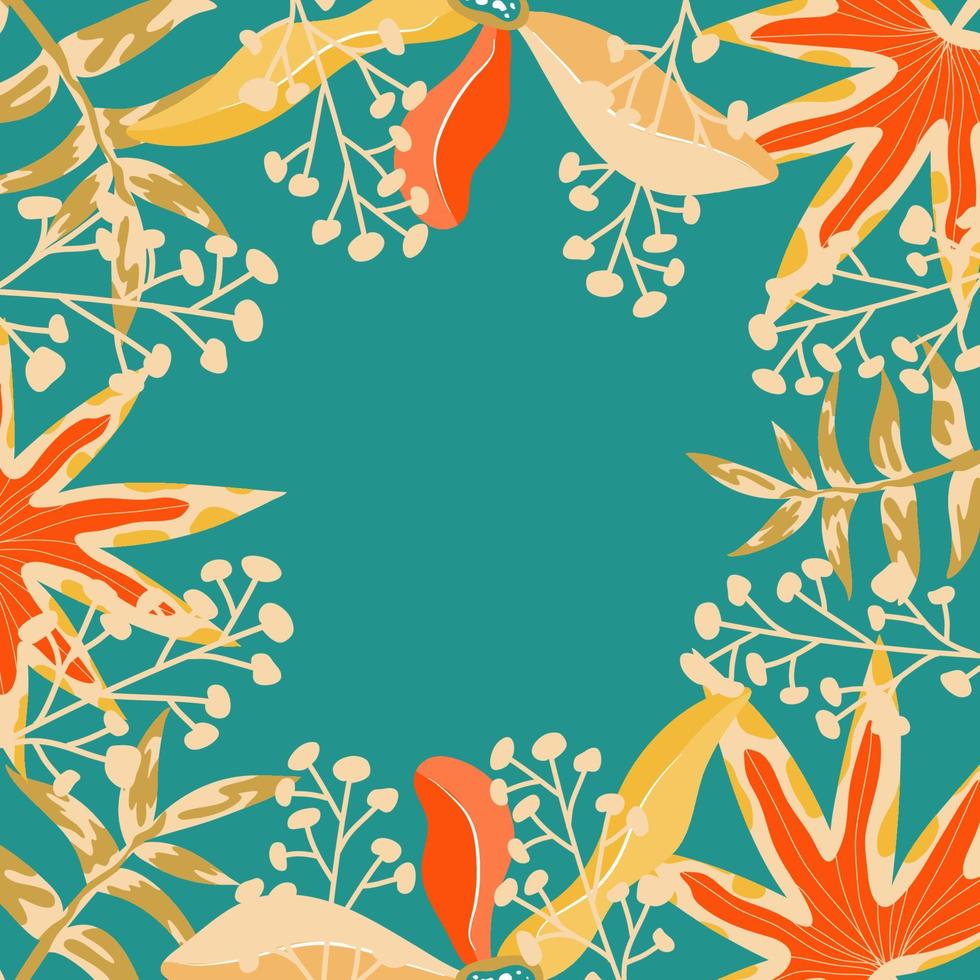 fondo estético abstracto selva boho con hojas tropicales. selva boho en estilo moderno. arte de fondo floral de hoja étnica. diseño plano dibujado a mano contemporáneo. arte tropical abstracto vector