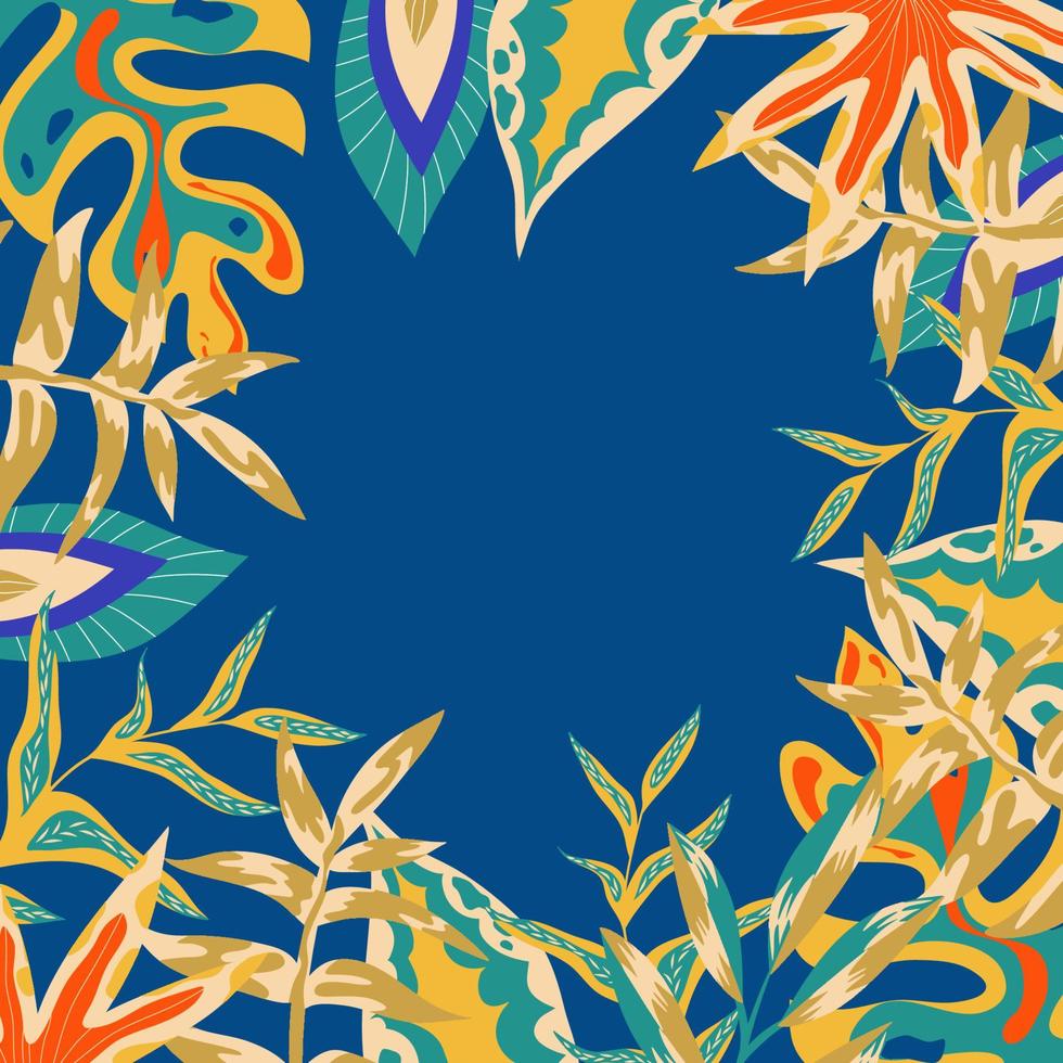fondo estético abstracto selva boho con hojas tropicales. selva boho en estilo moderno. arte de fondo floral de hoja étnica. diseño plano dibujado a mano contemporáneo. arte tropical abstracto vector
