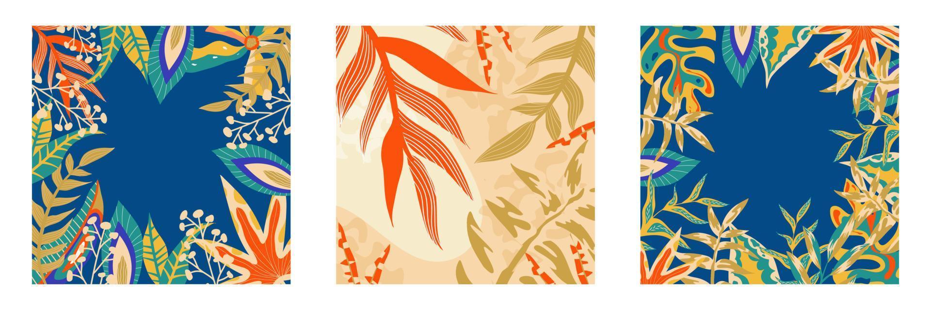 Folleto de conjunto de selva boho estético de moda. fondo de selva floral exótico de moda abstracto. plantilla de diseño fondo de naturaleza abstracta. vector de portada de arte de follaje tropical