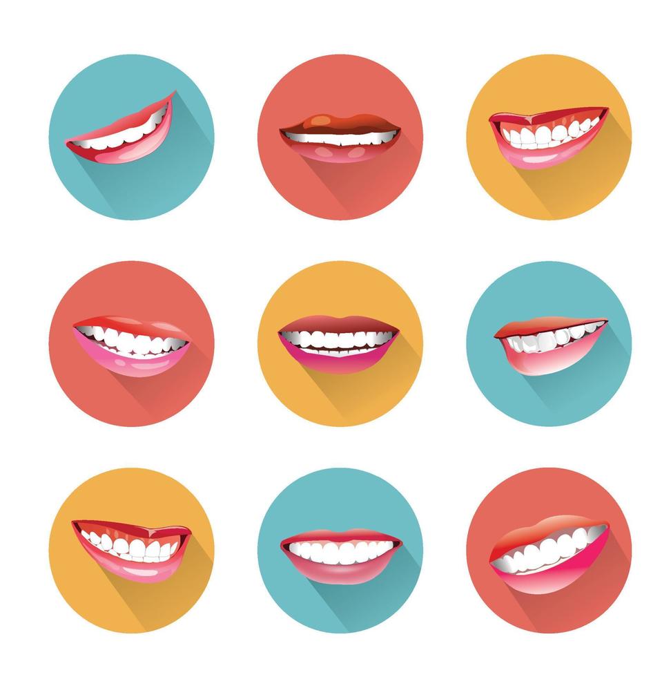 Smiles icons set with long shadow vector