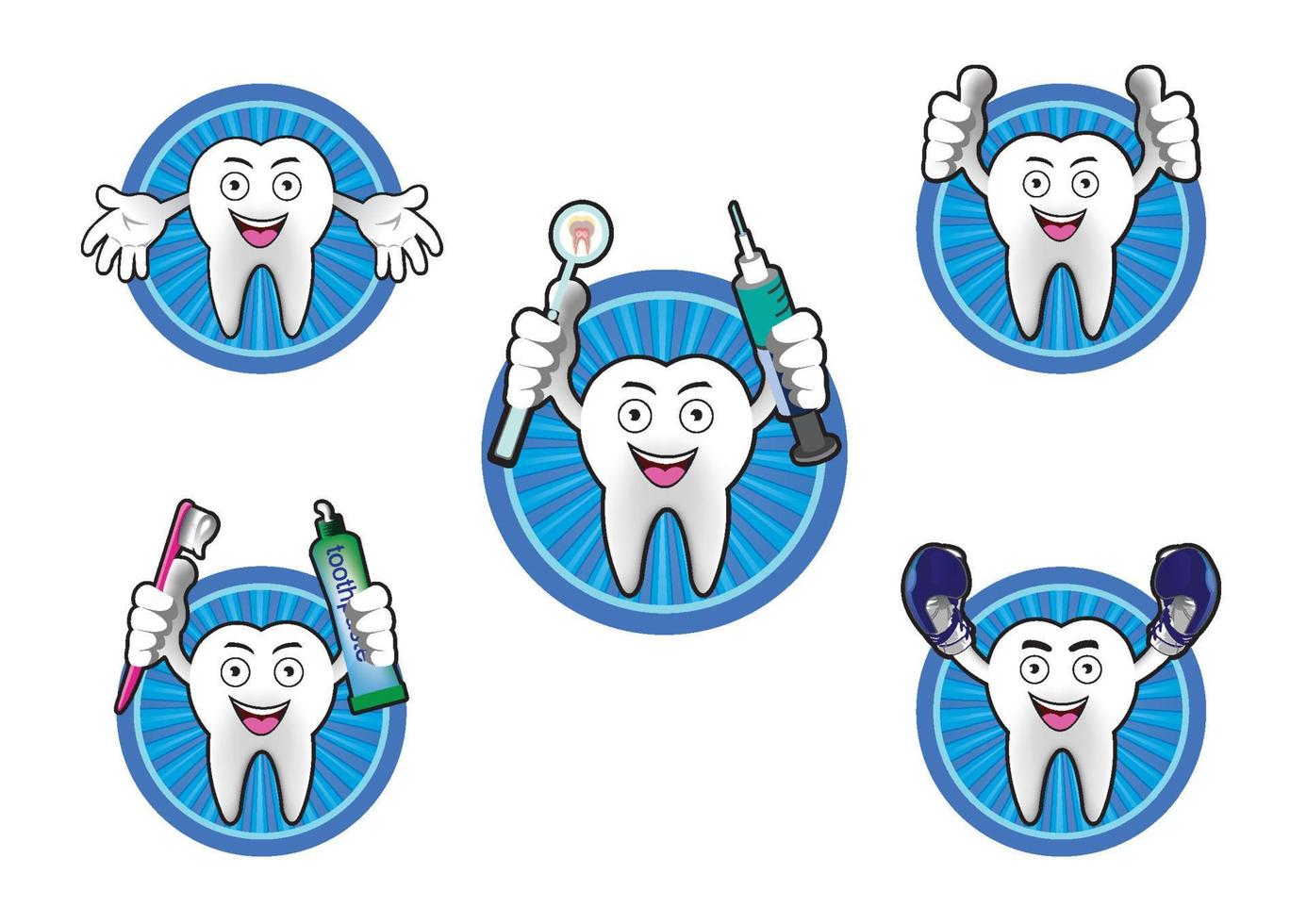 Cartoon Smiling tooth icons set vector