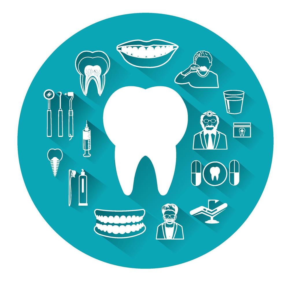 iconos dentales planos modernos con efecto de sombra larga vector