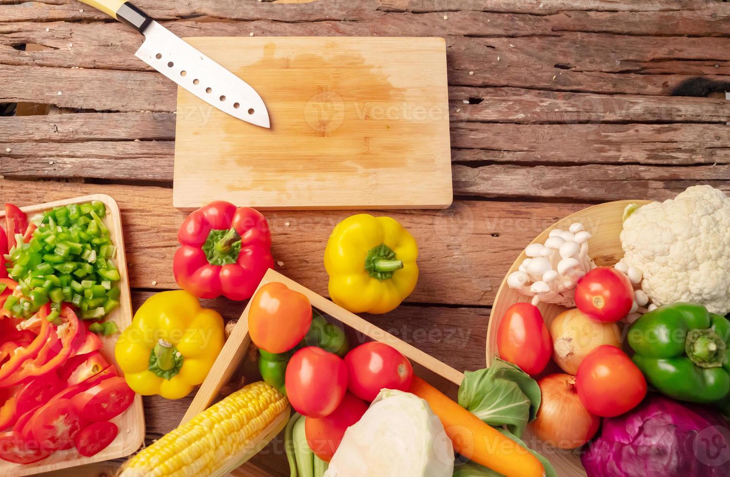 a knife on the cutting board with empty photo