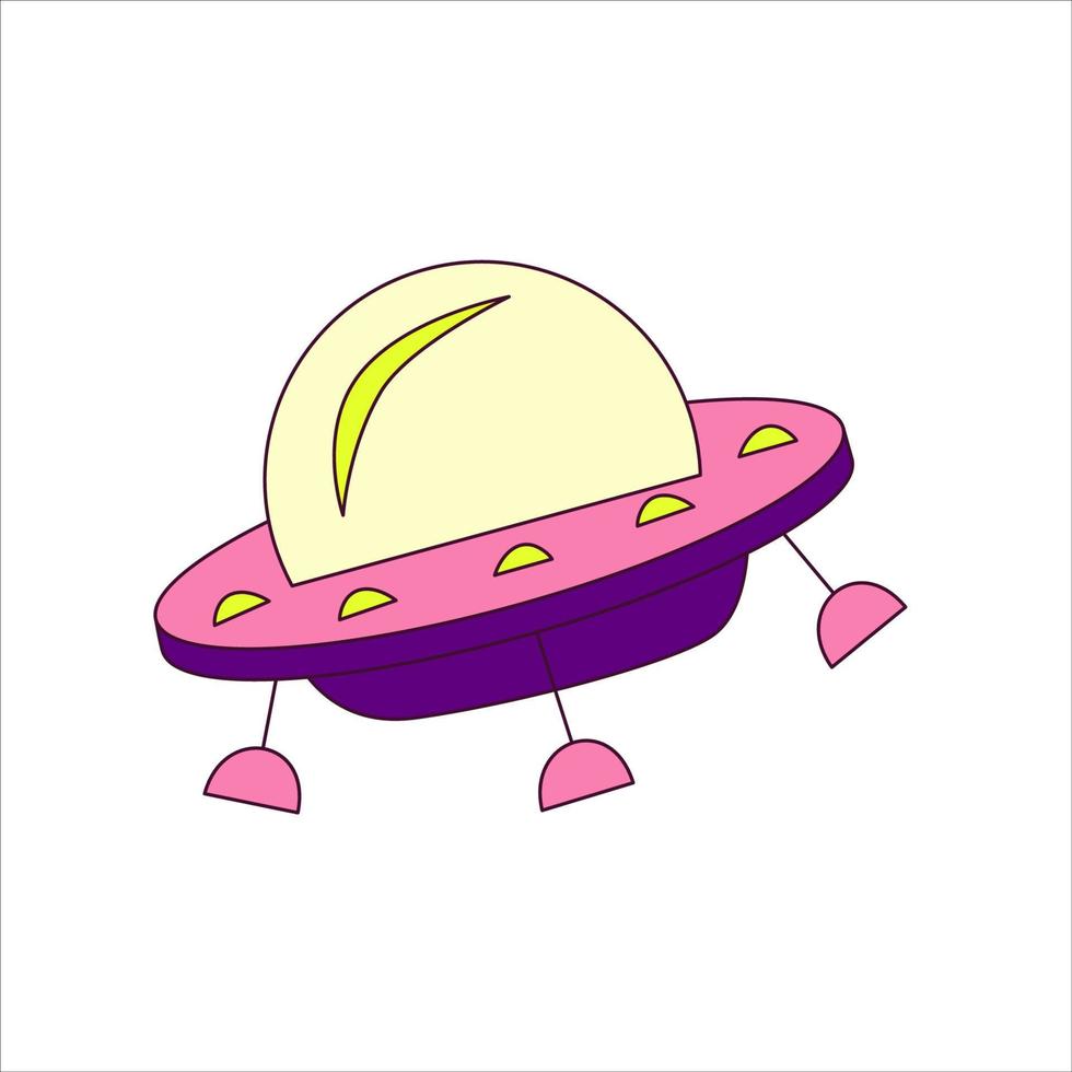 Trippy ufo in cartoon style isolated on white background. Hippy rave groovy style y2k. Doodle vector illustration. Vector crazy illustration