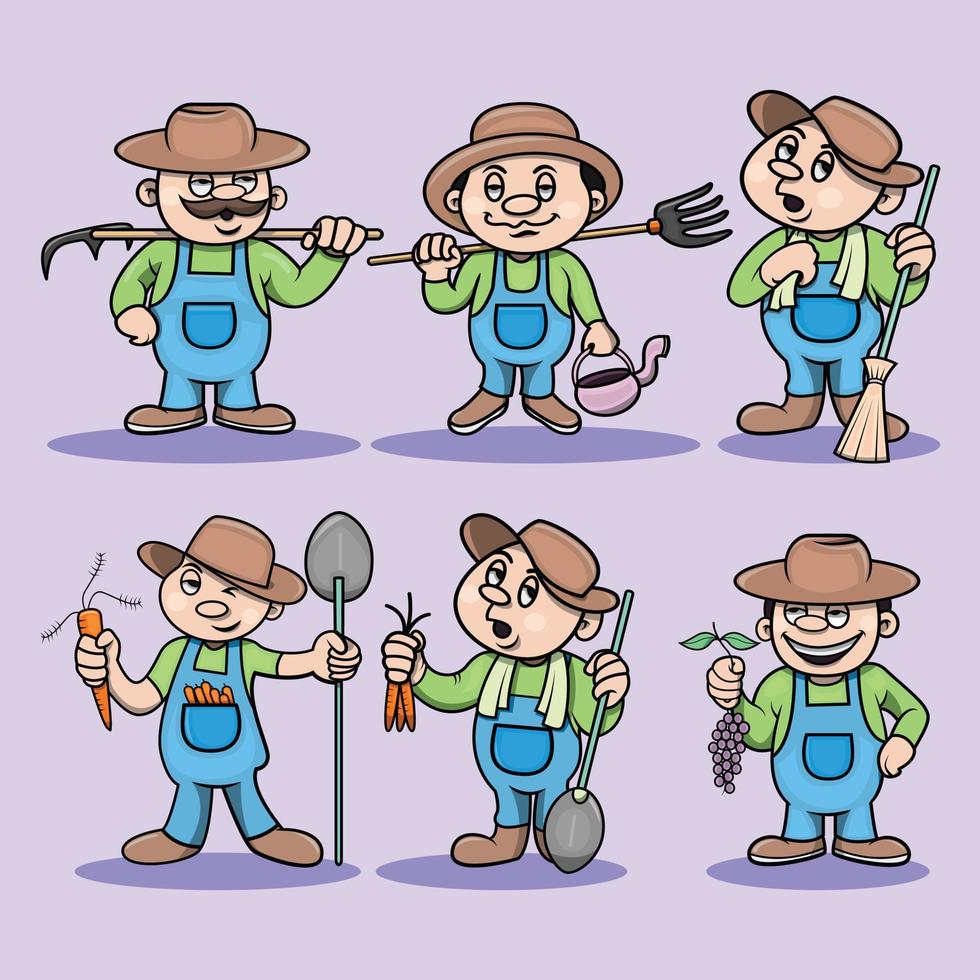 conjunto de lindo personaje de dibujos animados de granjero vector