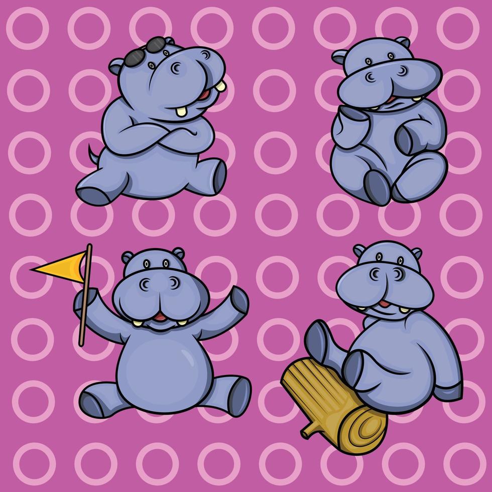 set of cute cartoon hippopotamus vector