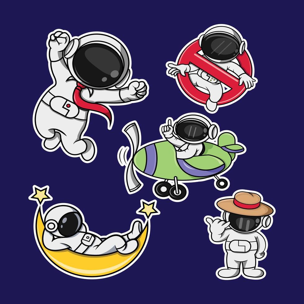 set cute astronaut cartoon character illustration vector