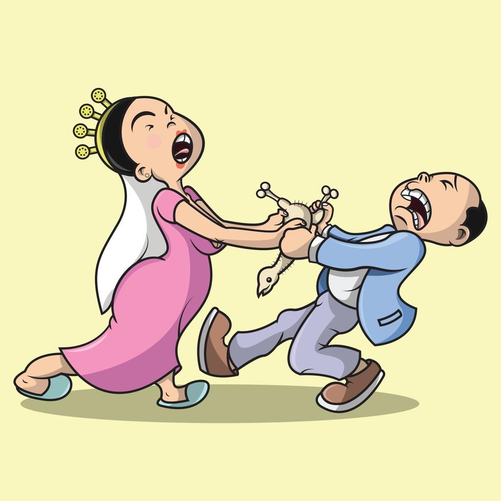 bride and groom fighting cock vector