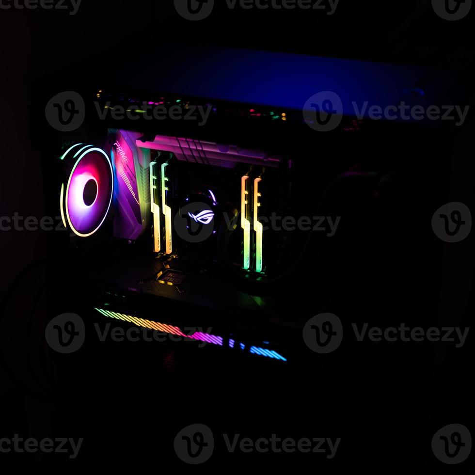 Rainbow colored illumination of a gaming computer photo