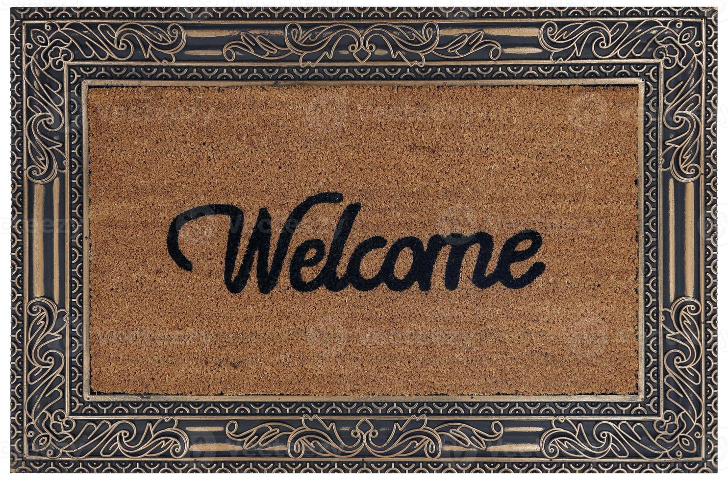 Beautiful Classic beige zute and black rubber frame Outdoor Doormat with welcome text photo
