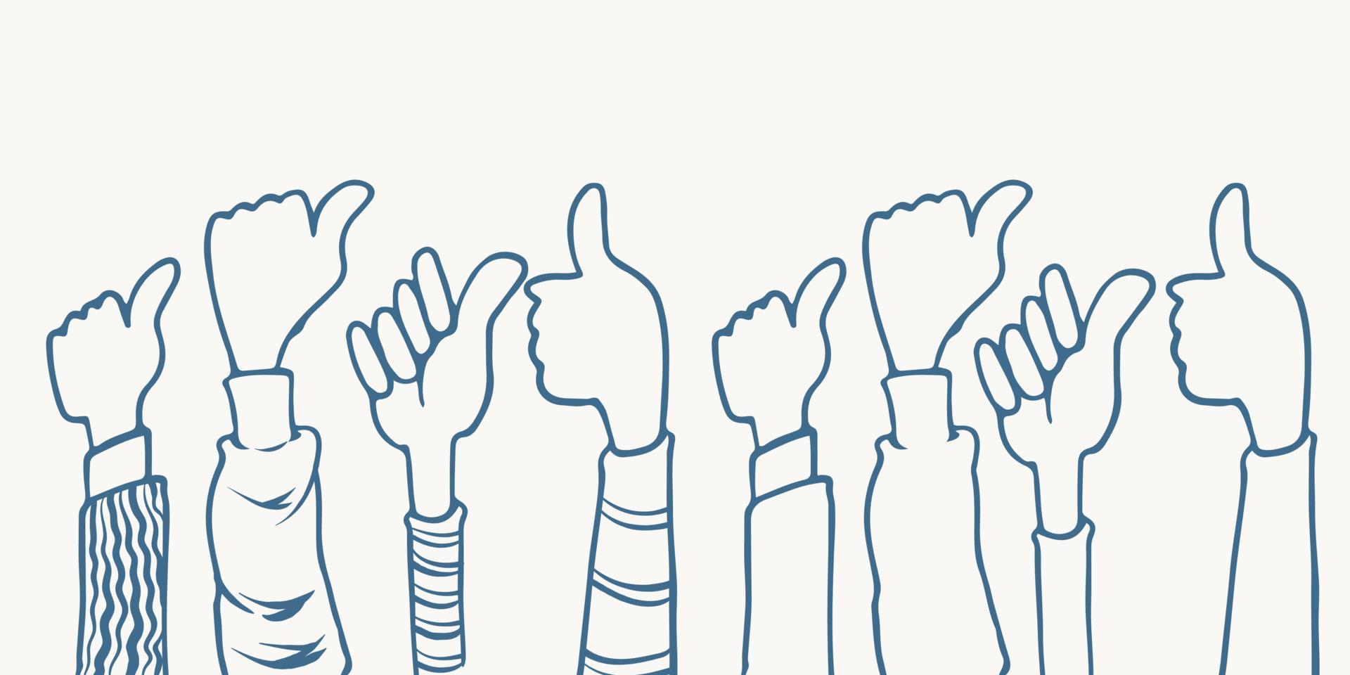 hand drawn eight hands thumb up clapping ovation illustration vector