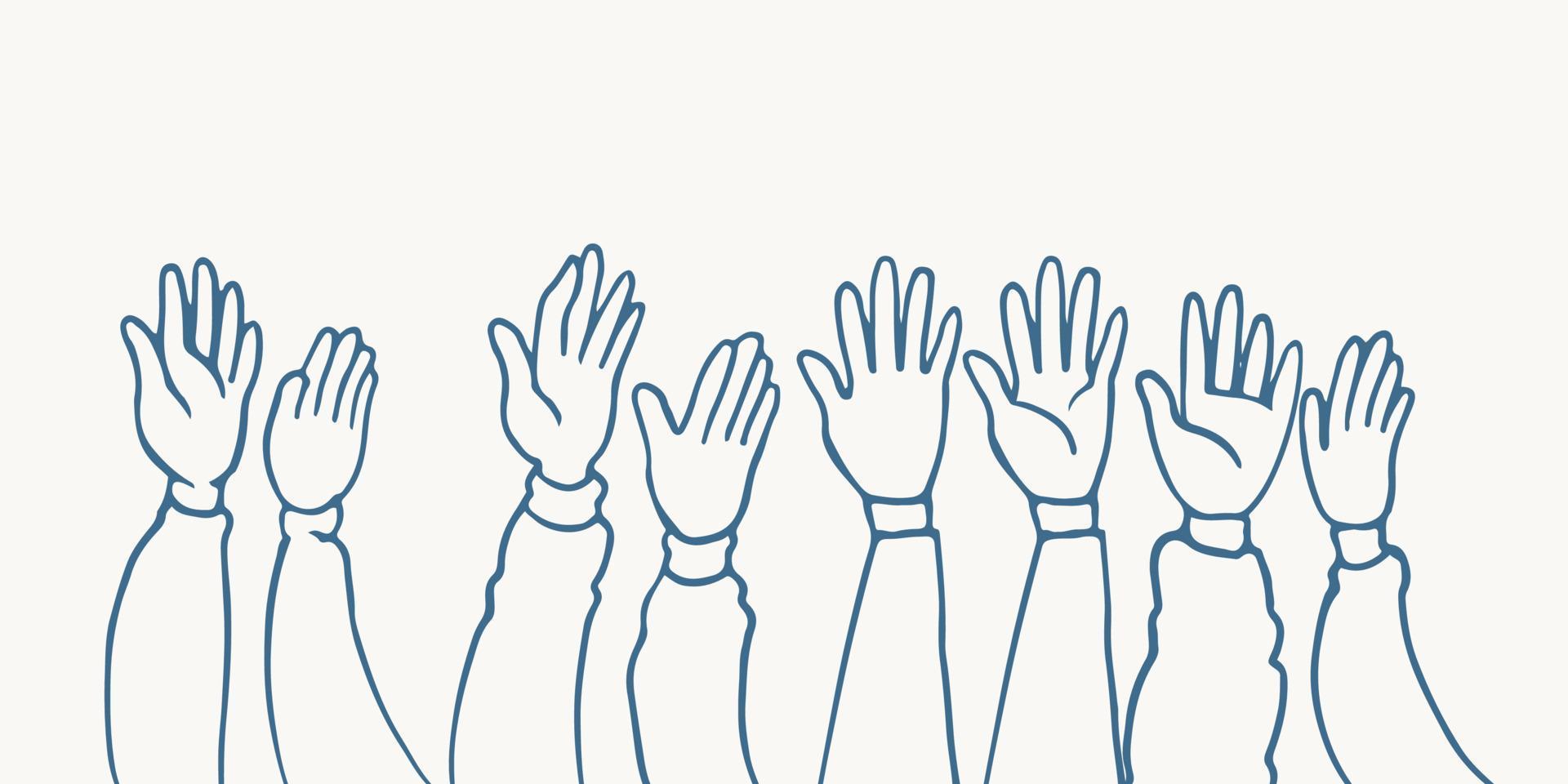 hand drawn eight hands five clapping ovation illustration sketch vector