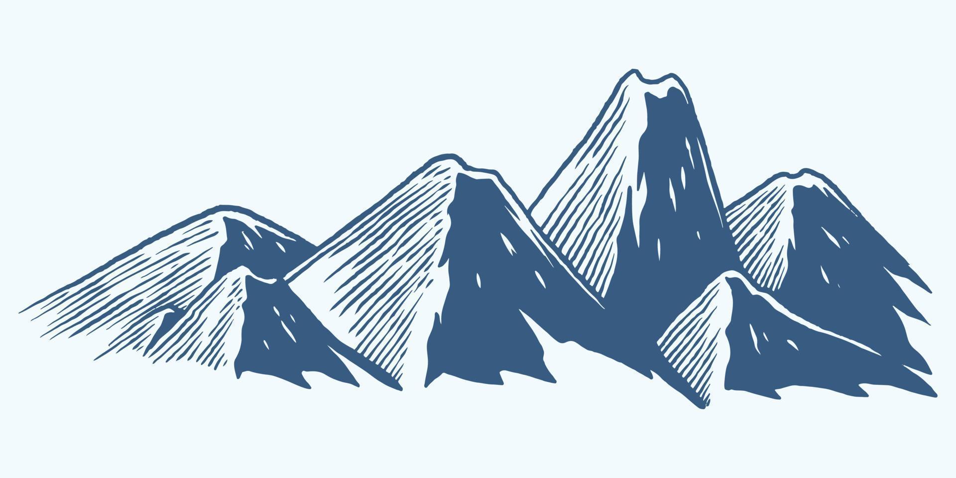 Six Hand drawing line up of mountain hill plateau on white background. vector