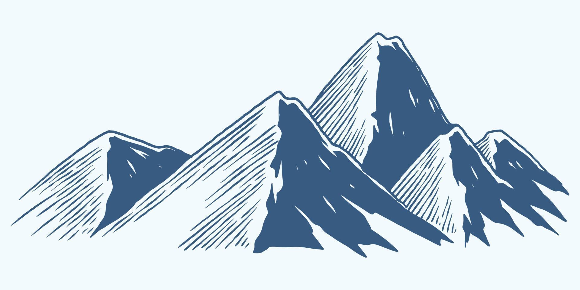 Five Hand drawing mountain line up hill plateau on white background. vector