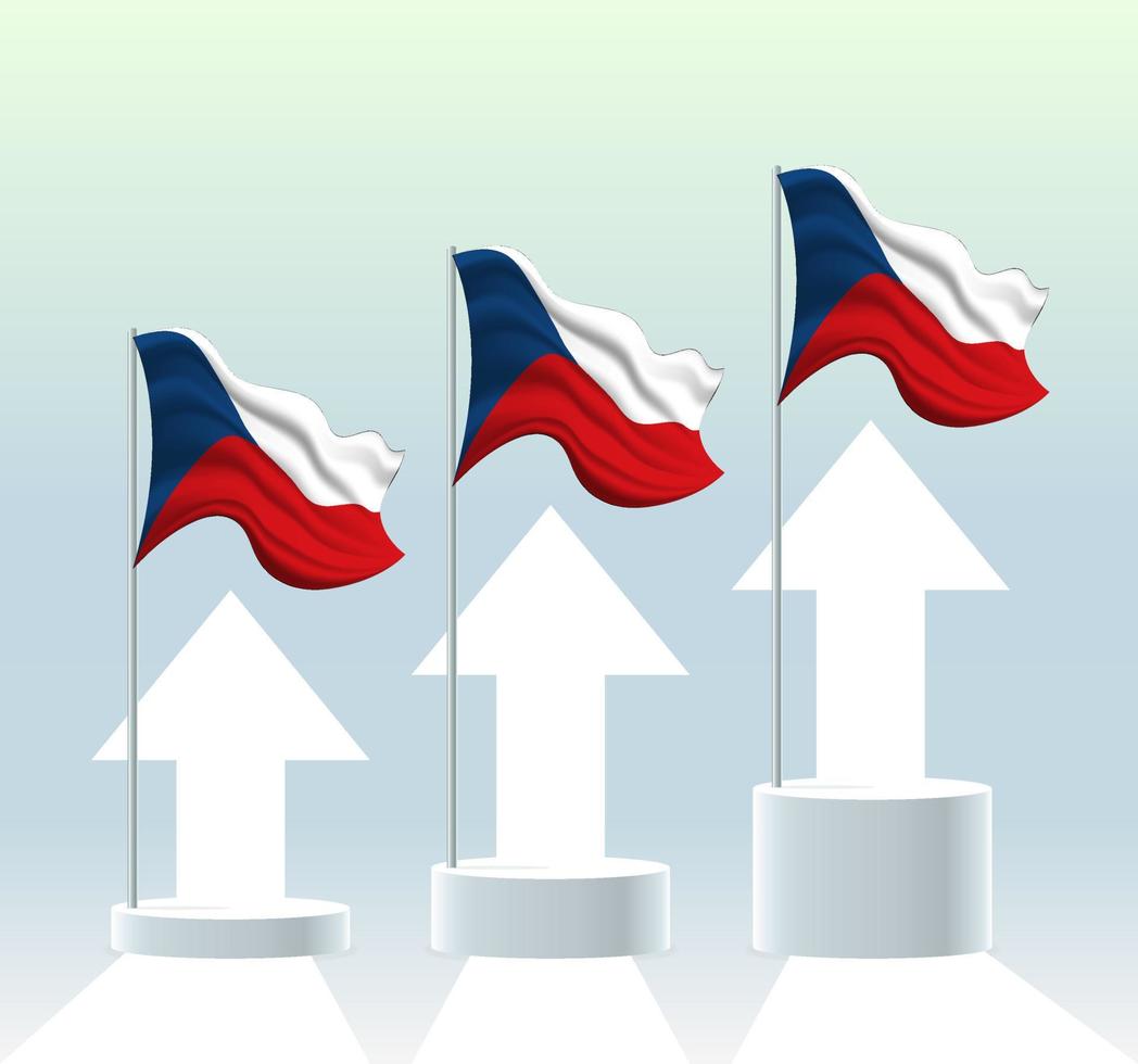 Czechia flag. The country is in an uptrend. Waving flagpole in modern pastel colors. Flag drawing, shading for easy editing. Banner template design. vector