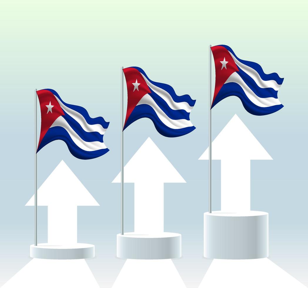 bandera cubana el país está en una tendencia alcista. asta de bandera ondeante en colores pastel modernos. dibujo de bandera, sombreado para una fácil edición. diseño de plantilla de banner. vector