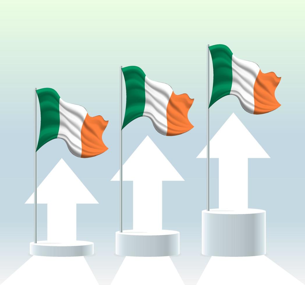 bandera de irlanda el país está en una tendencia alcista. asta de bandera ondeante en colores pastel modernos. dibujo de bandera, sombreado para una fácil edición. diseño de plantilla de banner. vector