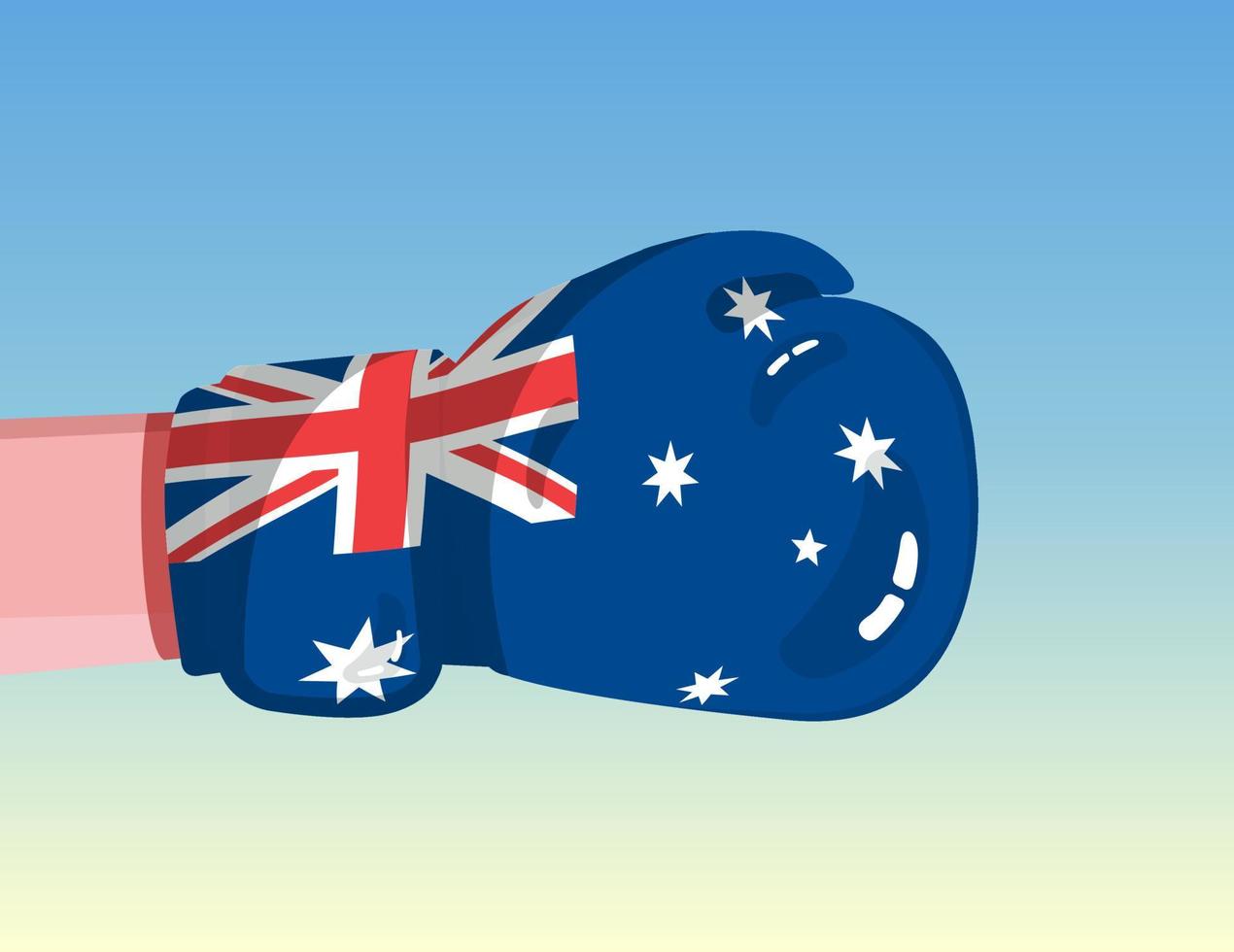 Flag of Australia on boxing glove. Confrontation between countries with competitive power. Offensive attitude. Separation of power. Template ready design. vector