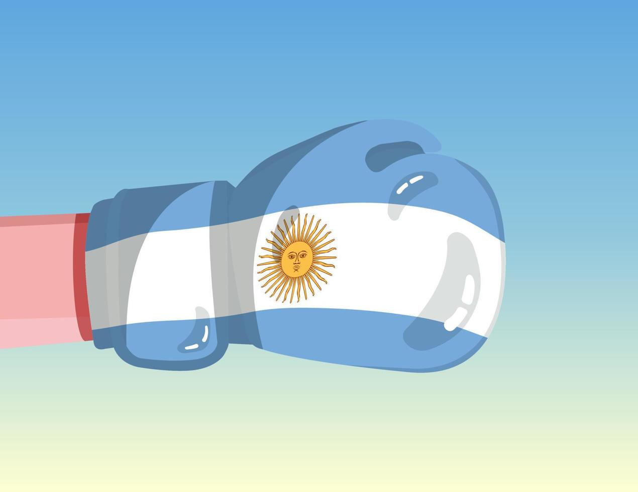 Flag of Argentina on boxing glove. Confrontation between countries with competitive power. Offensive attitude. Separation of power. Template ready design. vector