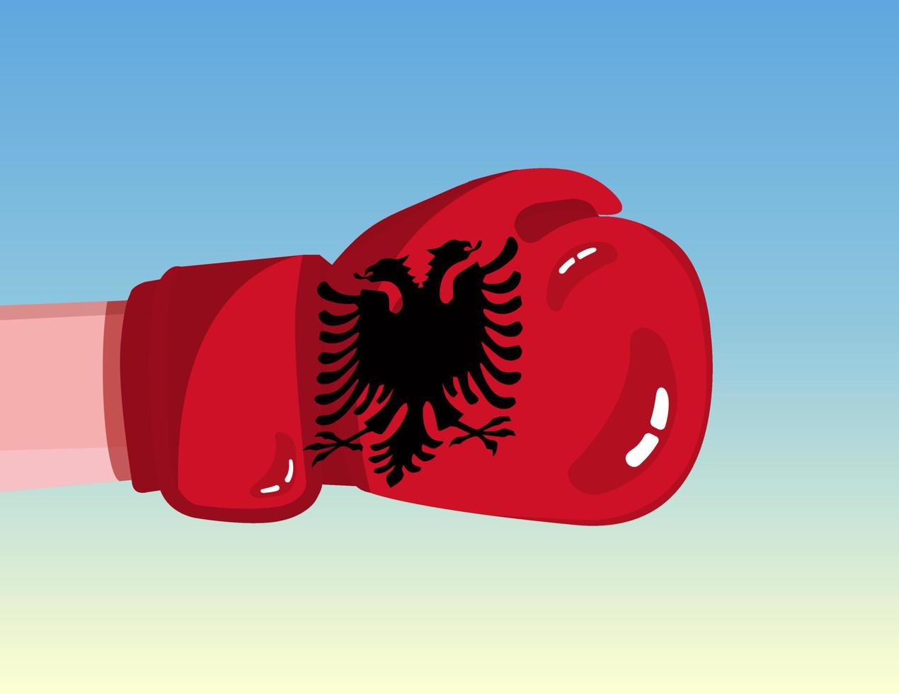 bandera de albania en guante de boxeo. confrontación entre países con poder competitivo. actitud ofensiva separación del poder. diseño listo para la plantilla. vector