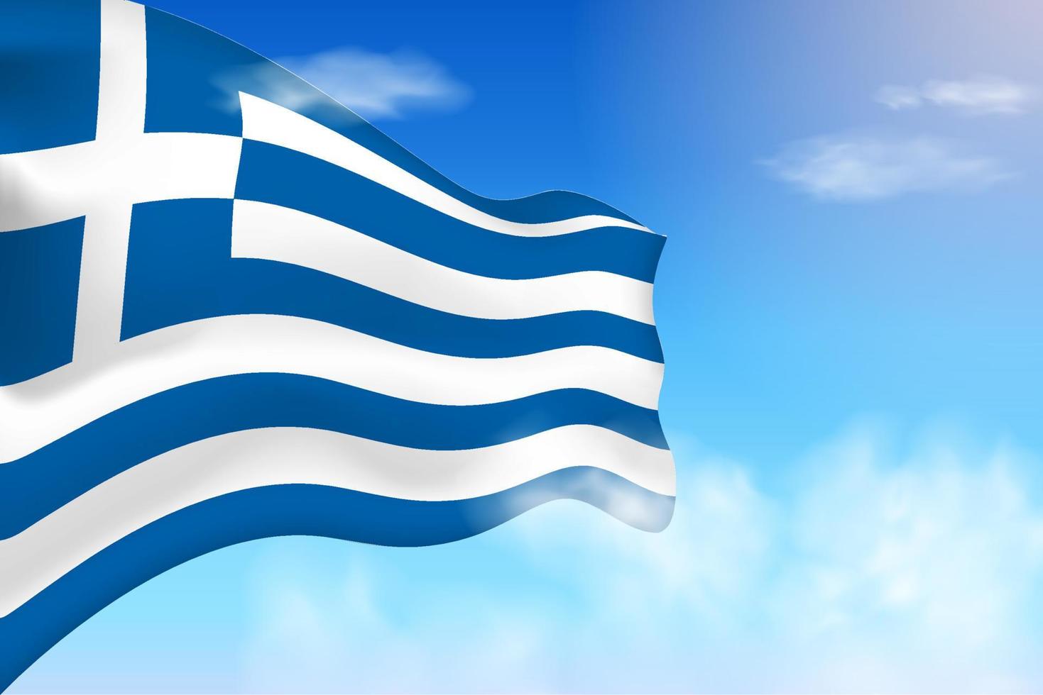 bandera de Grecia en las nubes. bandera vectorial ondeando en el cielo. ilustración realista de la bandera del día nacional. vector de cielo azul.