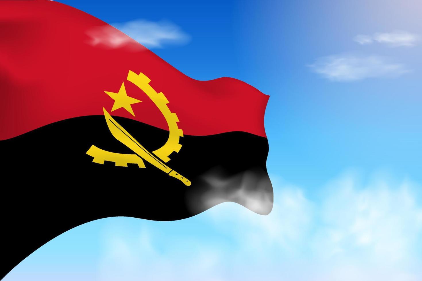 Angola flag in the clouds. Vector flag waving in the sky. National day realistic flag illustration. Blue sky vector.