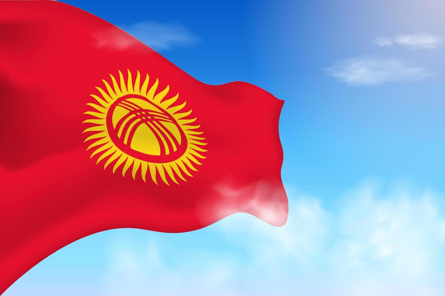 Kyrgyzstan flag in the clouds. Vector flag waving in the sky. National day realistic flag illustration. Blue sky vector.