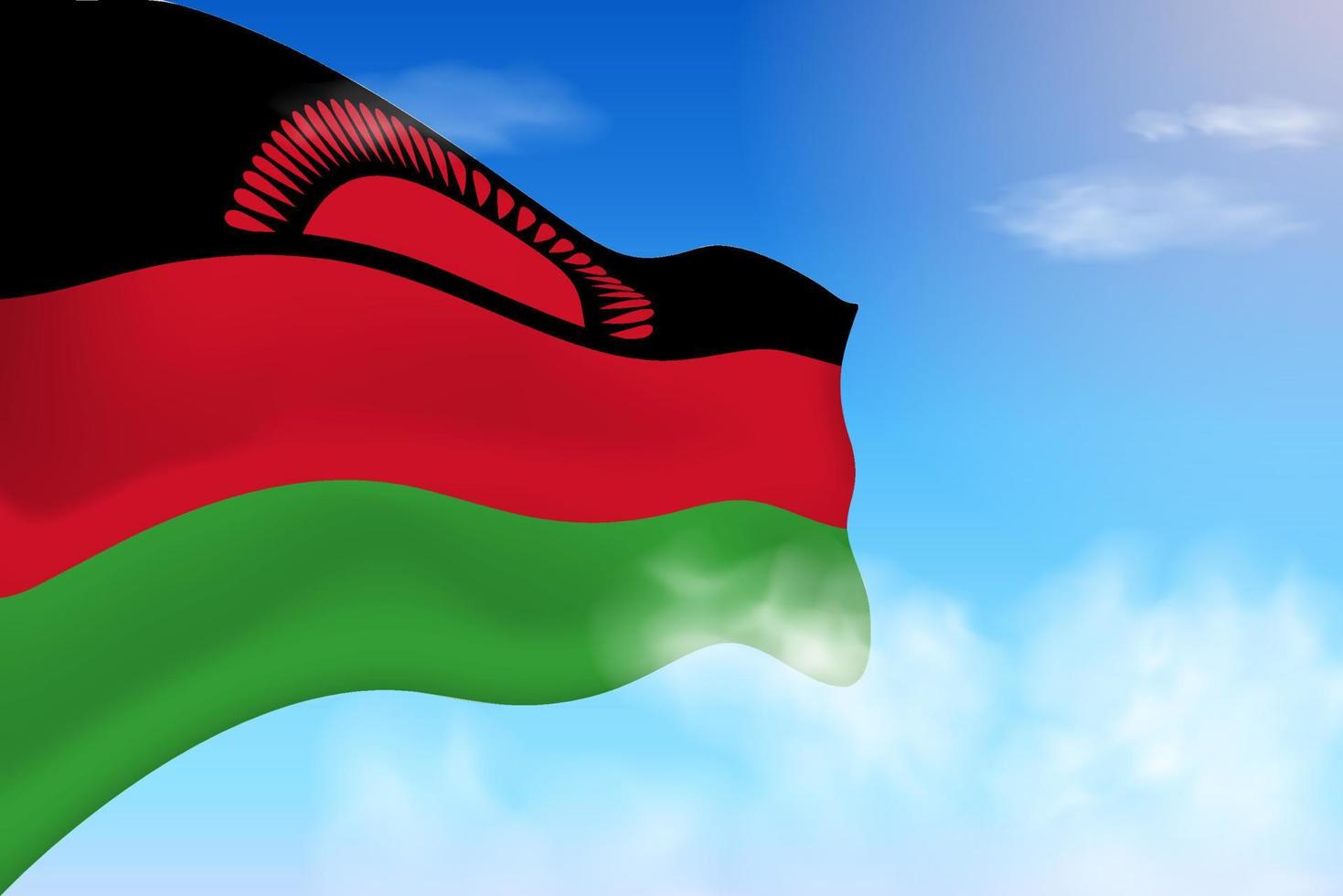Malawi flag in the clouds. Vector flag waving in the sky. National day realistic flag illustration. Blue sky vector.