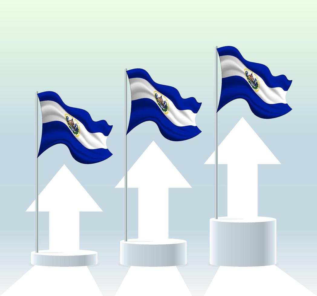 El Salvador flag. The country is in an uptrend. Waving flagpole in modern pastel colors. Flag drawing, shading for easy editing. Banner template design. vector