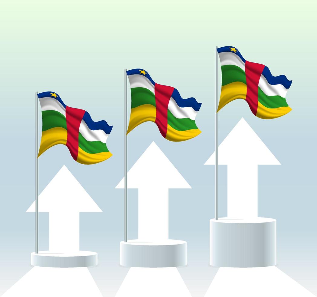 Central African Republic flag. The country is in an uptrend. Waving flagpole in modern pastel colors. Flag drawing, shading for easy editing. Banner template design. vector
