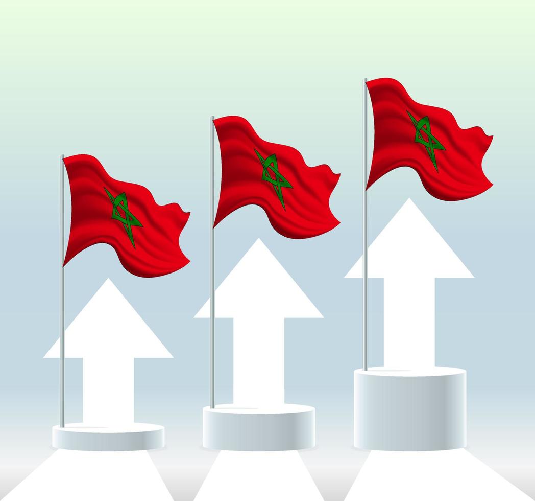bandera de marruecos el país está en una tendencia alcista. asta de bandera ondeante en colores pastel modernos. dibujo de bandera, sombreado para una fácil edición. diseño de plantilla de banner. vector