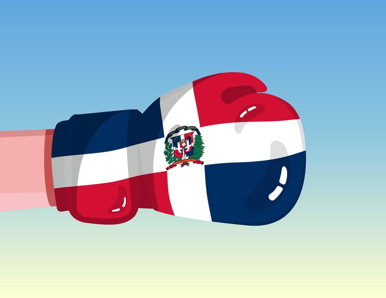 bandera de república dominicana en guante de boxeo. confrontación entre países con poder competitivo. actitud ofensiva separación del poder. diseño listo para la plantilla. vector