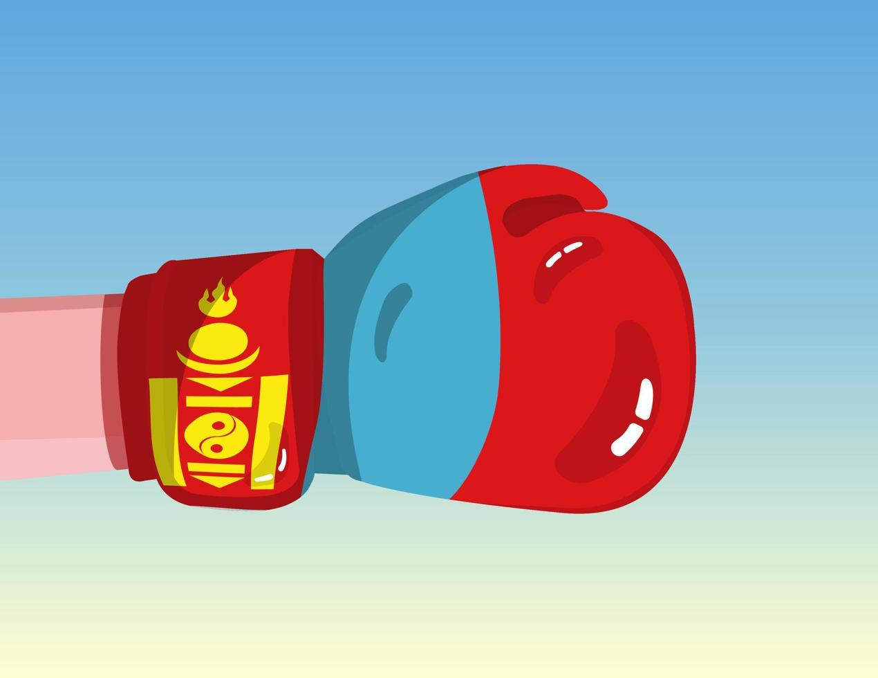 Flag of Mongolia on boxing glove. Confrontation between countries with competitive power. Offensive attitude. Separation of power. Template ready design. vector