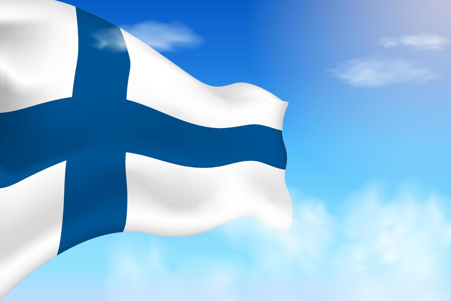 Finland flag in the clouds. Vector flag waving in the sky. National day realistic flag illustration. Blue sky vector.