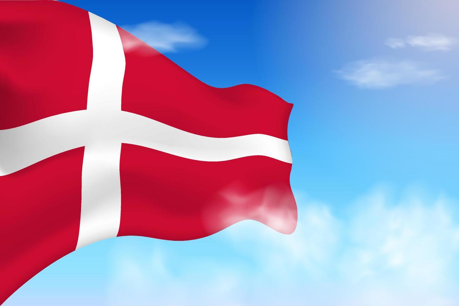 Denmark flag in the clouds. Vector flag waving in the sky. National day realistic flag illustration. Blue sky vector.