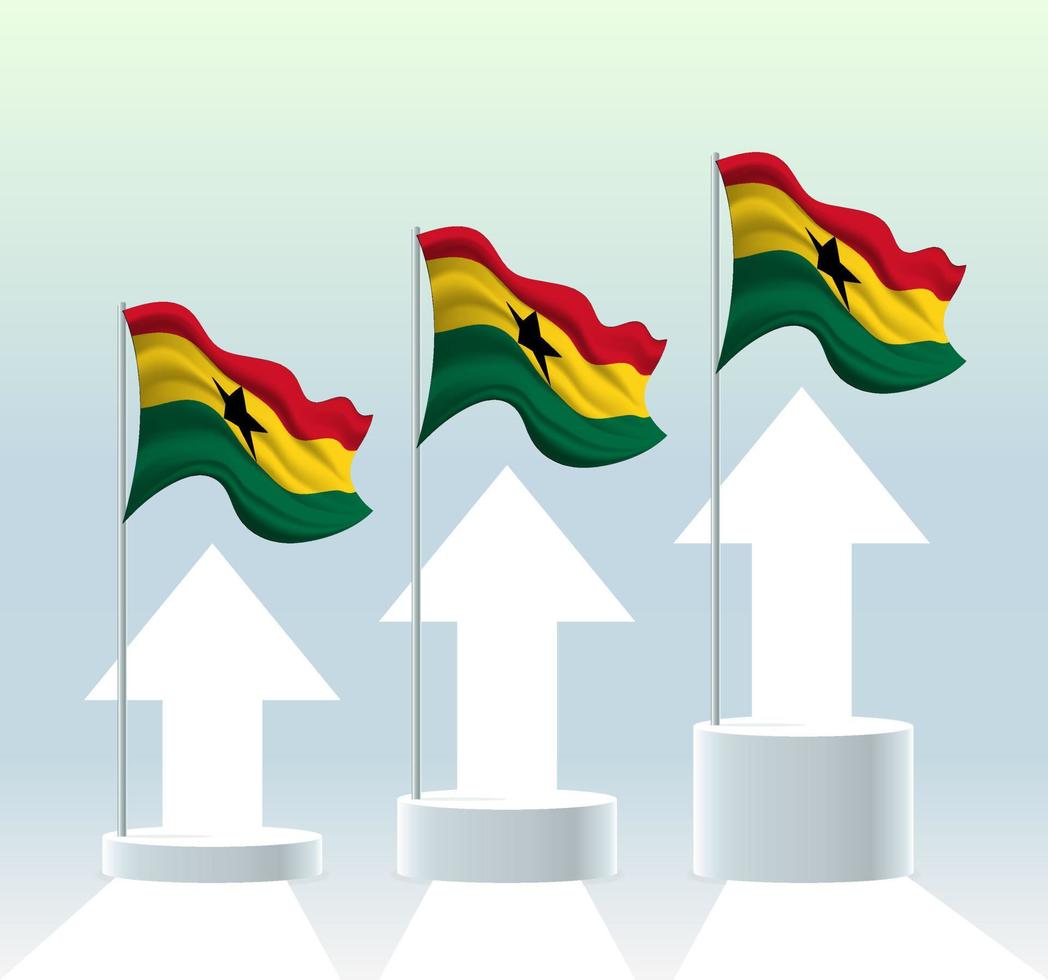 Ghana flag. The country is in an uptrend. Waving flagpole in modern pastel colors. Flag drawing, shading for easy editing. Banner template design. vector