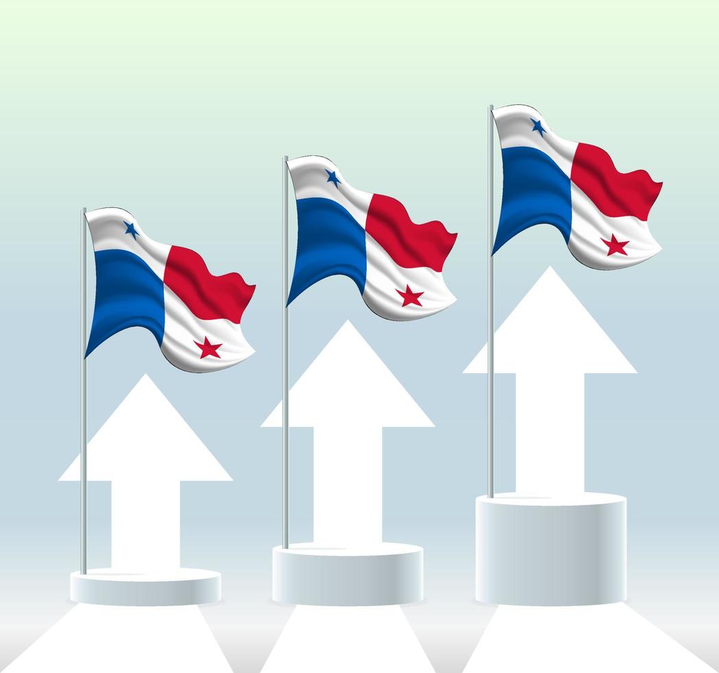 Panama flag. The country is in an uptrend. Waving flagpole in modern pastel colors. Flag drawing, shading for easy editing. Banner template design. vector