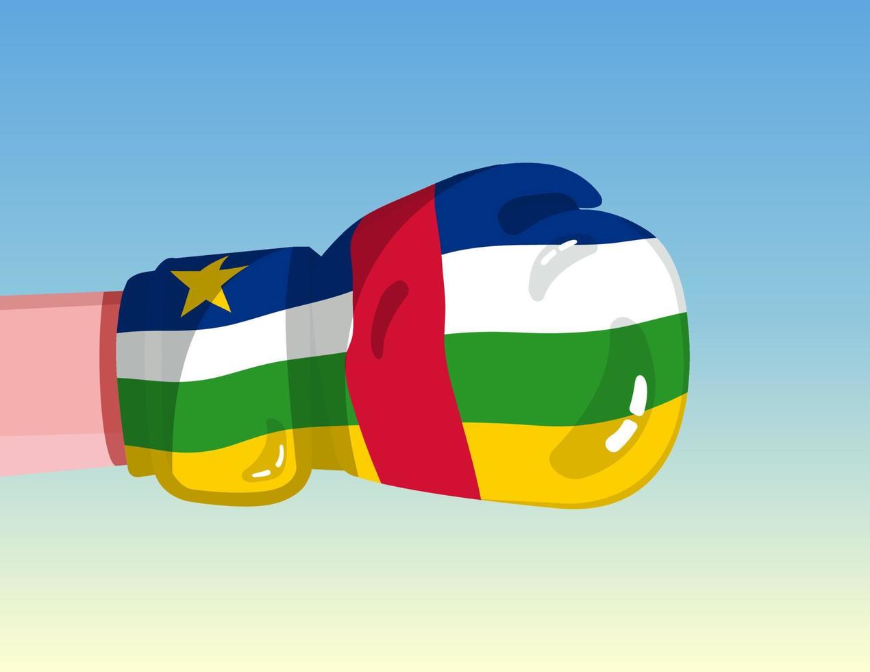 Flag of Central African Republic on boxing glove. Confrontation between countries with competitive power. Offensive attitude. Separation of power. Template ready design. vector