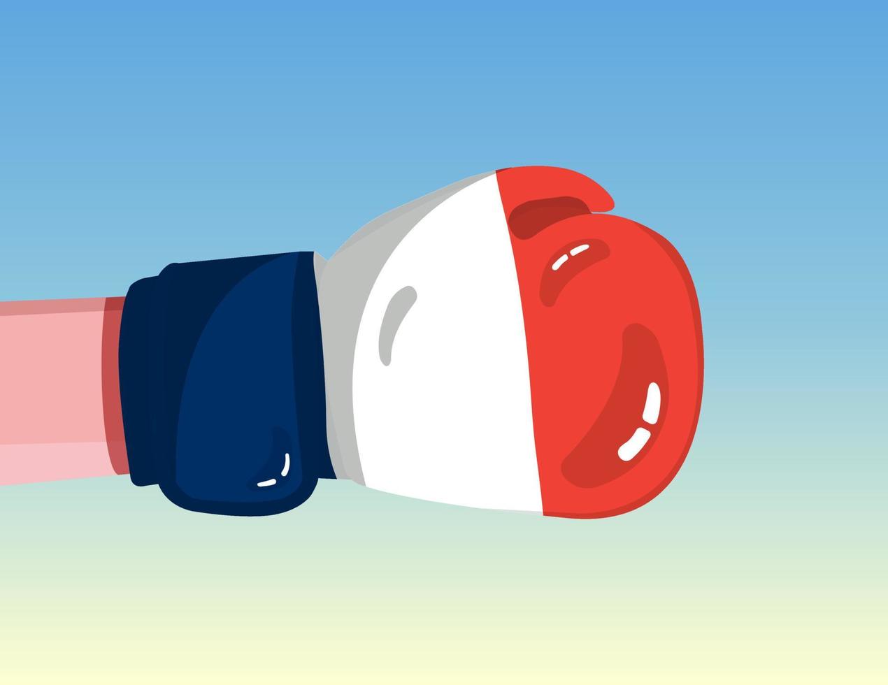 Flag of France on boxing glove. Confrontation between countries with competitive power. Offensive attitude. Separation of power. Template ready design. vector
