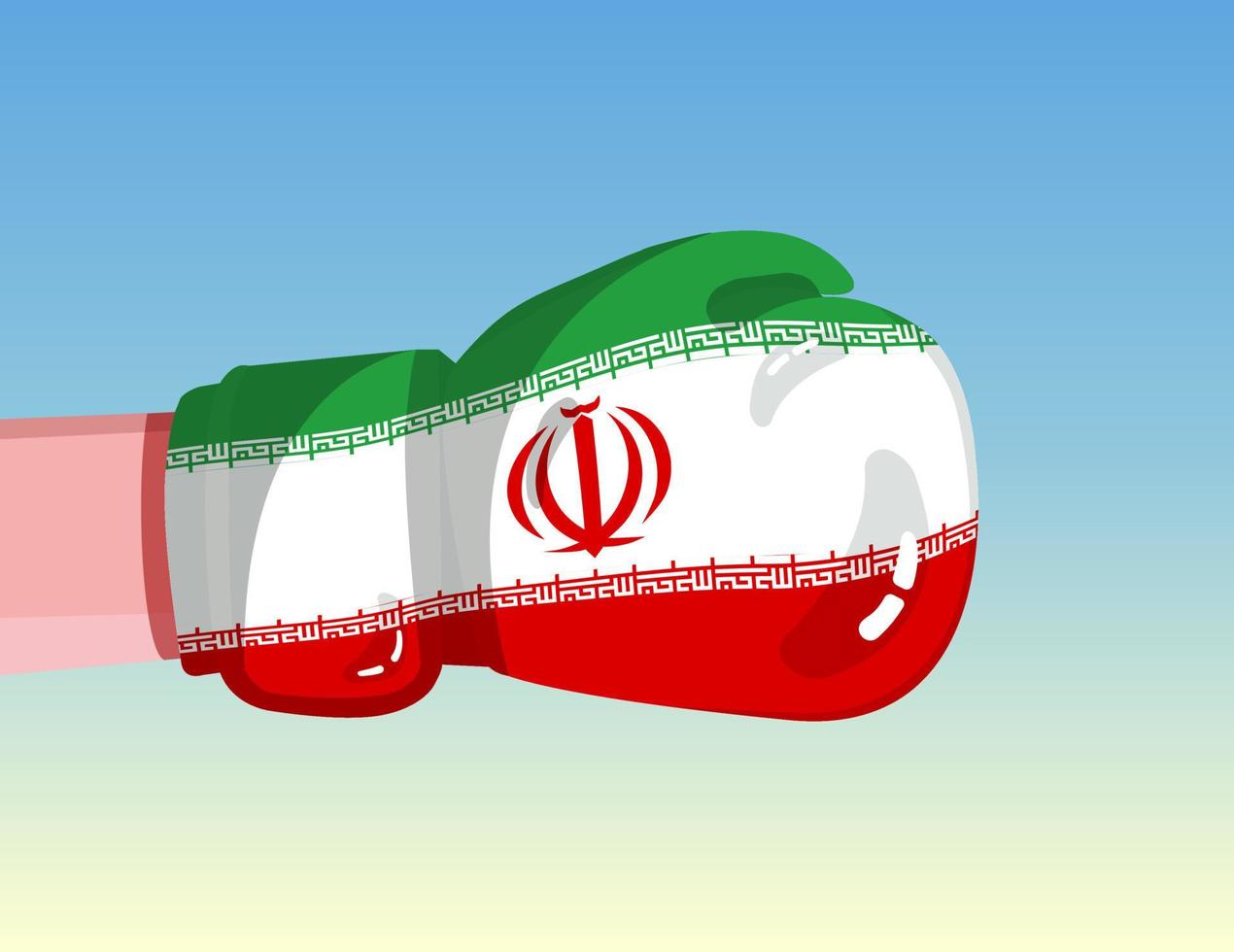 Flag of Iran on boxing glove. Confrontation between countries with competitive power. Offensive attitude. Separation of power. Template ready design. vector