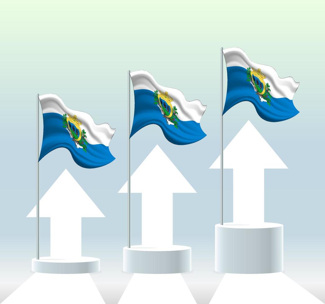 San Marino flag. The country is in an uptrend. Waving flagpole in modern pastel colors. Flag drawing, shading for easy editing. Banner template design. vector