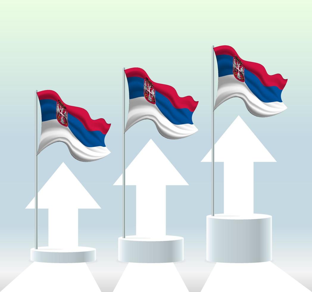 Serbia flag. The country is in an uptrend. Waving flagpole in modern pastel colors. Flag drawing, shading for easy editing. Banner template design. vector