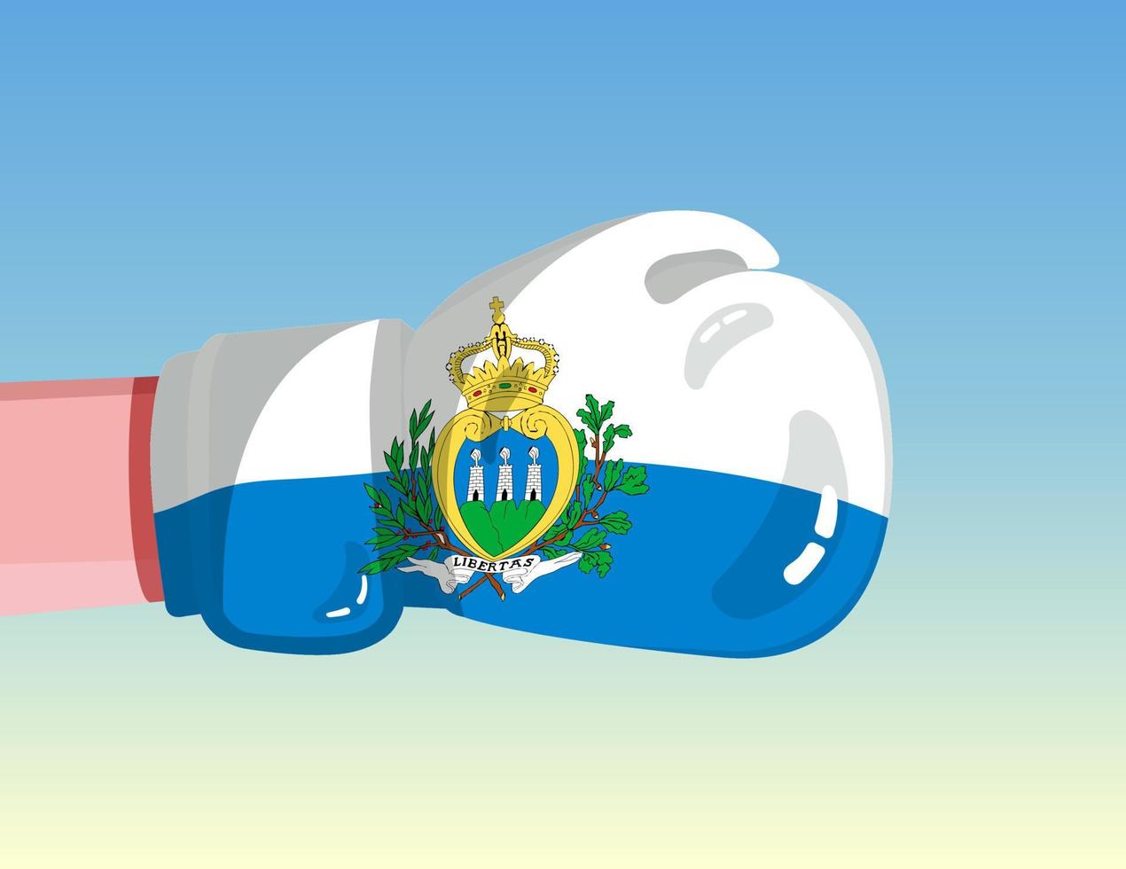 Flag of San Marino on boxing glove. Confrontation between countries with competitive power. Offensive attitude. Separation of power. Template ready design. vector
